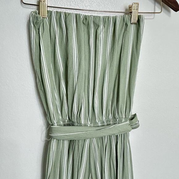 Shore Romper Womens XS Sage Green White Stripe Strapless Beach - Picture 7 of 11